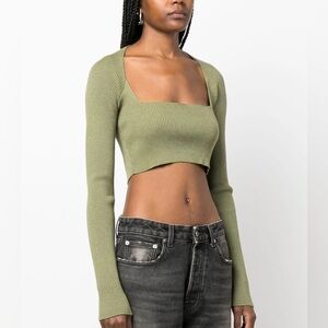 There Was One Knit Cropped Top Green Long Sleeve